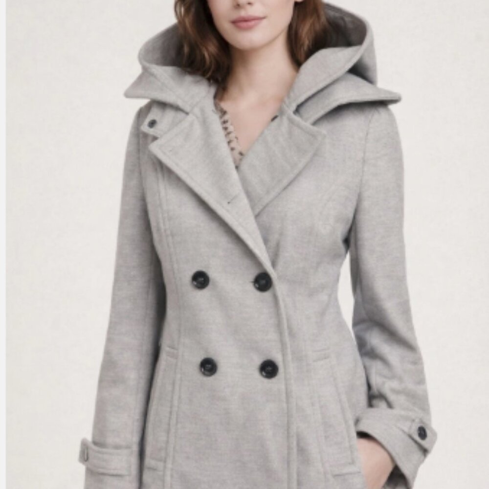 NWOT Calvin Klein Peacoat Hooded Gray Double Breasted Fitted Size 10